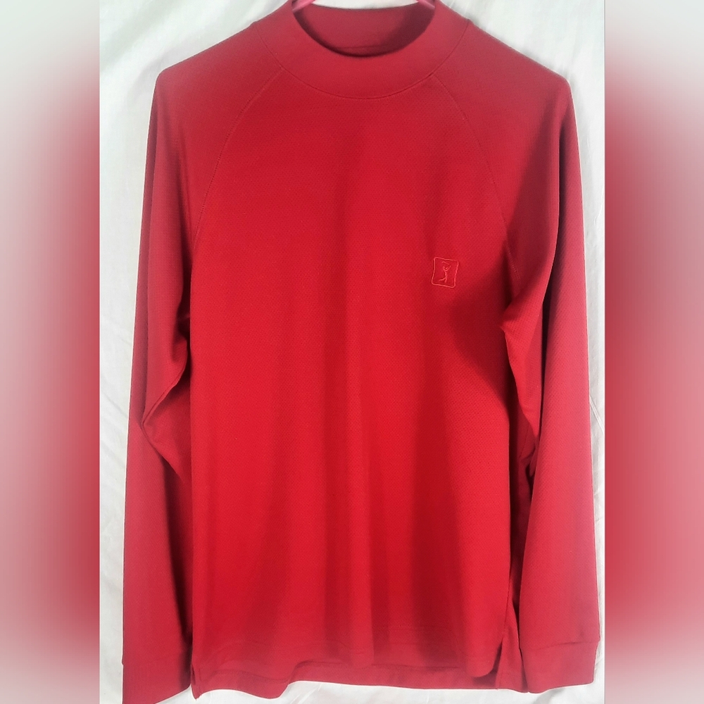 PGA Tour Mens Long Sleeve Shirt Size Small Red Stretch Athletic